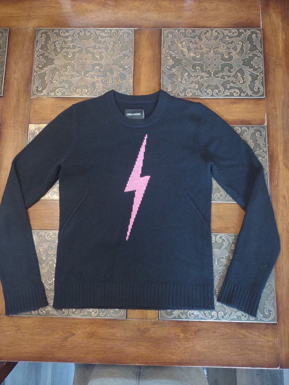 Zadig & Voltaire Cashmere Lightning Bolt Sweater Black Crewneck - Picture 2 of 10